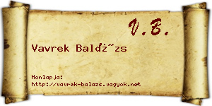 Vavrek Balázs névjegykártya